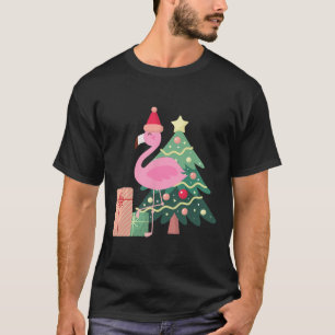T-shirt Sapin de Noël Flamant Rose Tropical Été Noël 