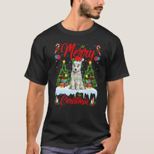 T-shirt Sapin de Noël lumières Santa Chien Husky Sibérien