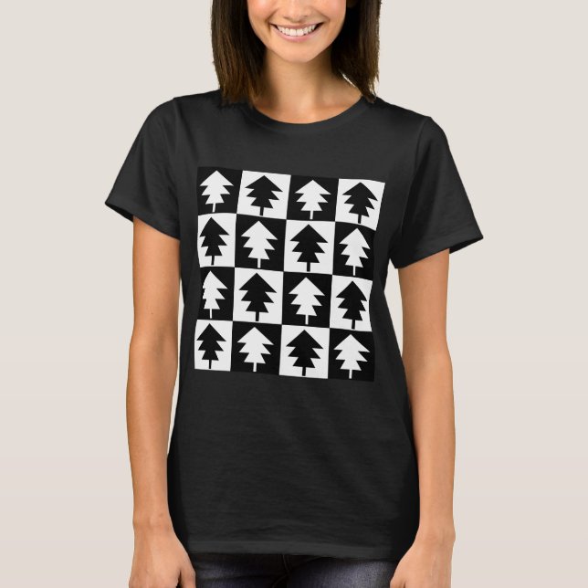 T-shirt Sapin de Noël noir blanc (Devant)