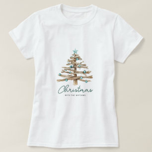 T-shirt Sapin de Noël rustique personnalisé avec ornements