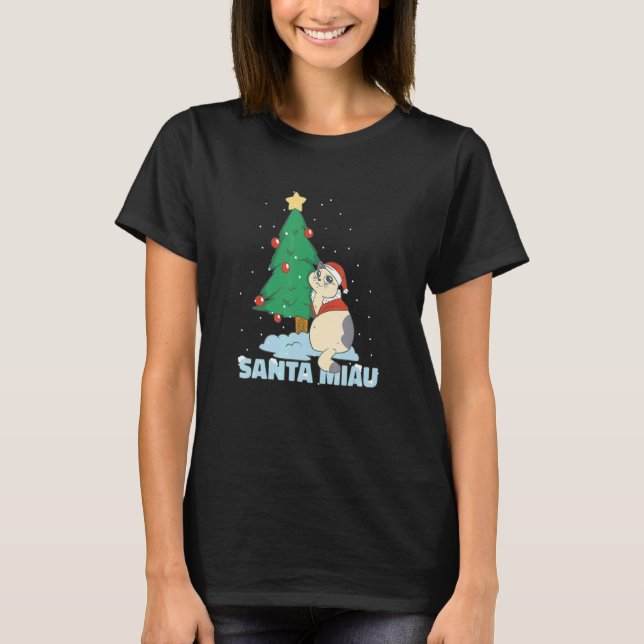 T-shirt Sapin de Noël Santa Miau Chat (Devant)