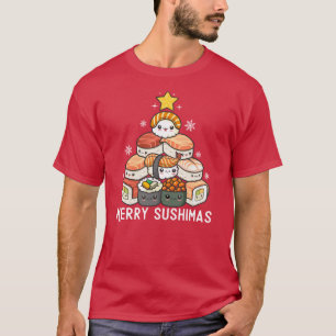 T-shirt Sapin de Noël Sushi Kawaii Art culinaire japonais 