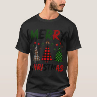 T-shirt Sapins de Noël à carreaux audacieux