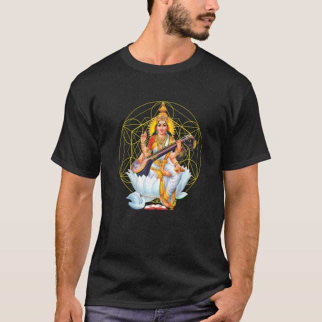 T-shirt Saraswati Géométrie Sacrée Troisième Oeil Isha Lin (Devant)