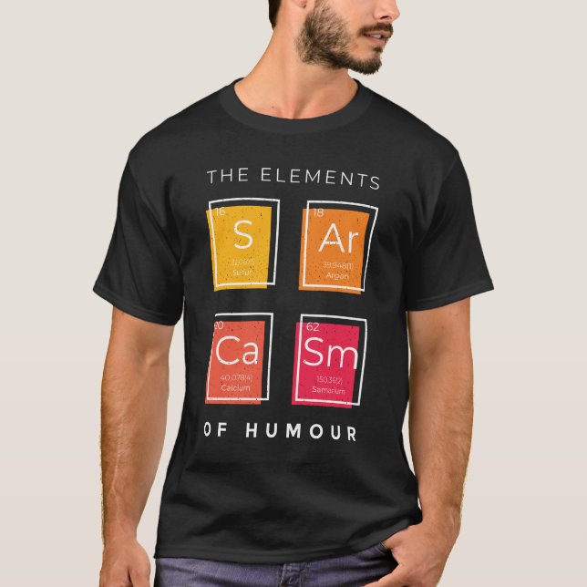 T-shirt Sarcasme scientifique, éléments principaux de l'Hu (Devant)