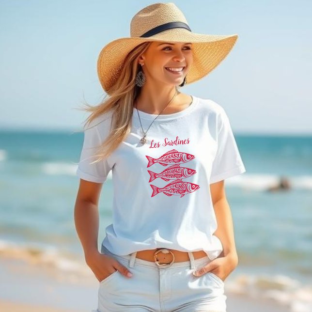 T-shirt Sardines-Hawaïen-Pêcheur-Coeur-Cerisier Rouge (Sardines-Beach T shirt-Summer tshirt-Cherry Red)