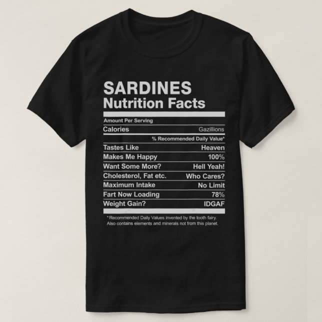 T-shirt Sardines Nutrition Faits Drôle Graphique (Design devant)