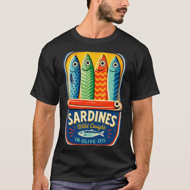 T-shirt Sardines poisson en conserve graphique rétro d'été (Devant)