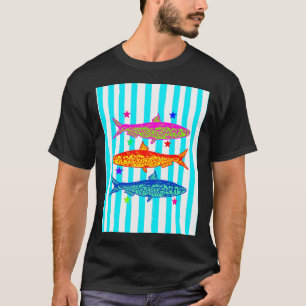 T-shirt Sardines Vibrantes Prépa Été Rayé Illustrations Cô