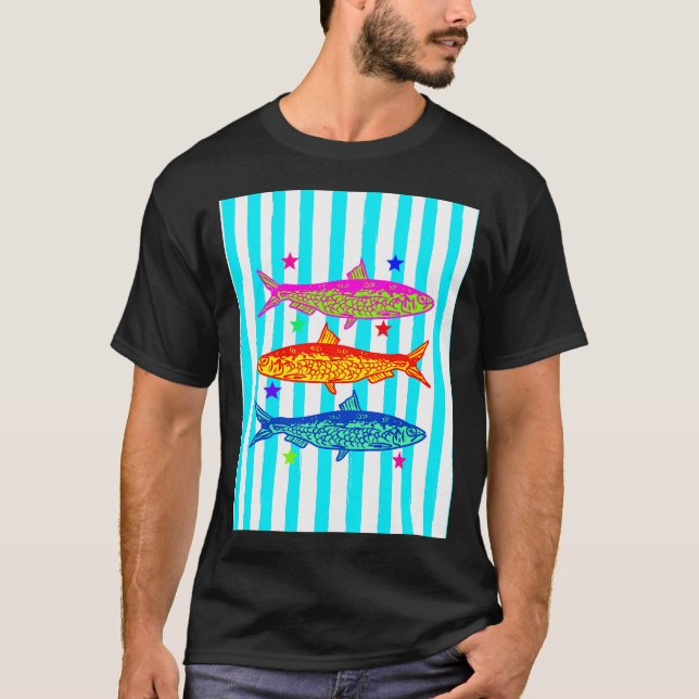T-shirt Sardines Vibrantes Prépa Été Rayé Illustrations Cô (Devant)