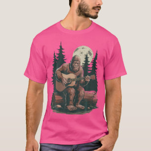 T-shirt Sasquatch Guitariste Rétro Bigfoot Jouer Acoustiqu