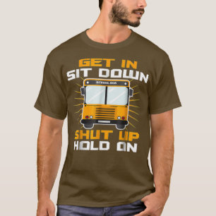 T-shirt s'asseoir fermer tenir sur l'autobus scolaire drôl