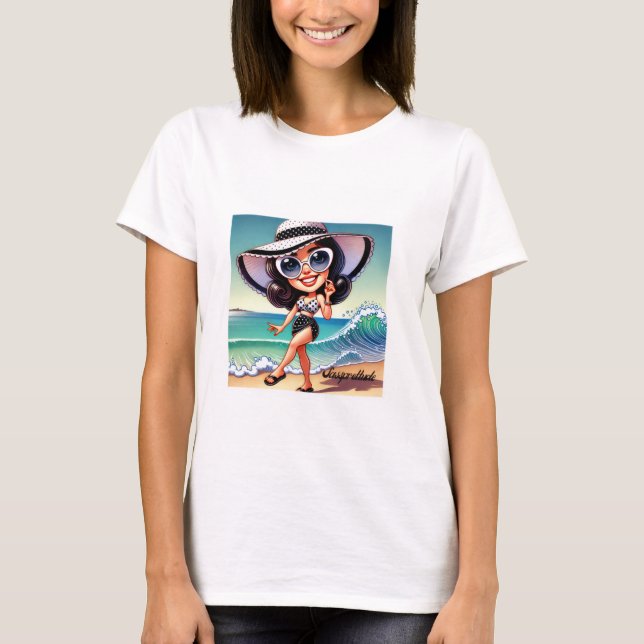 T-shirt Sassprettude Beach Babe – Illustration de style ca (Devant)