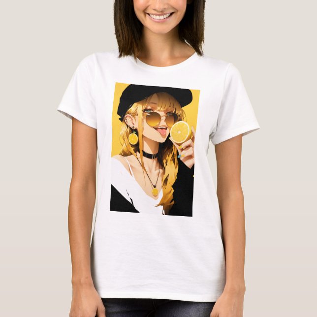 T-shirt Sassy Anime Girl with Lemon (Devant)