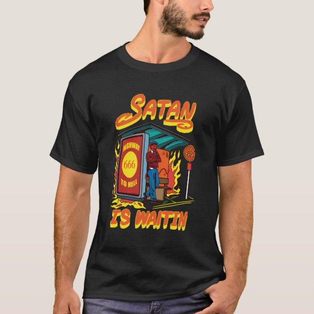 T-shirt Satan Attend À L'Arrêt De Bus Drôle Lucifer Gif (Devant)