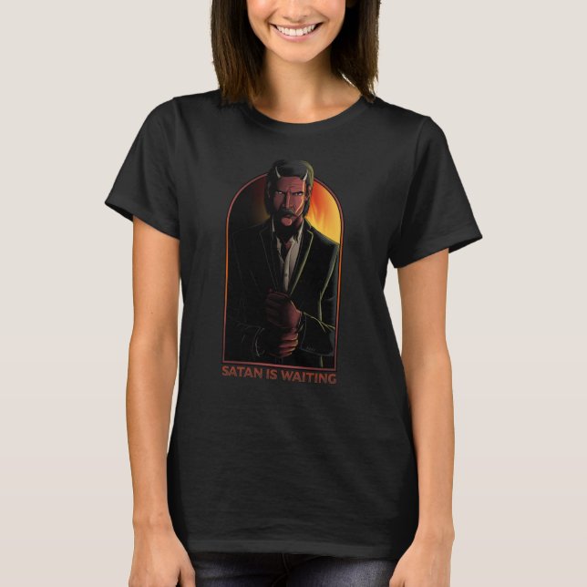 T-shirt Satan attend Devil Demon 666 Antichrist Occult (Devant)