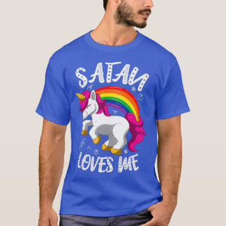 T-shirt Satan M'Aime Drôle Unicorne Rainbow Goth