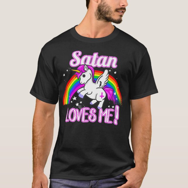 T-shirt Satan M'Aime Unicorne Religion Non Croyant (Devant)