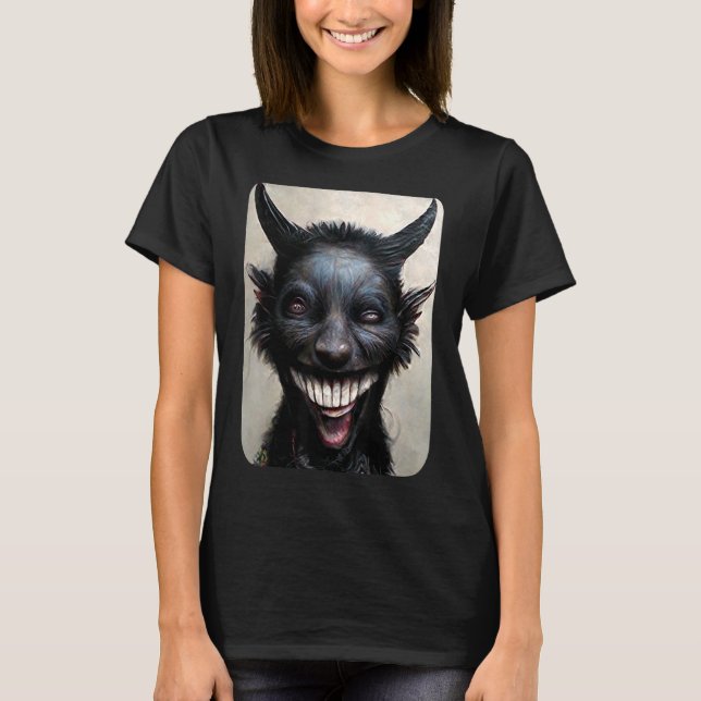 T-shirt Satan noir et occulte rire (Devant)