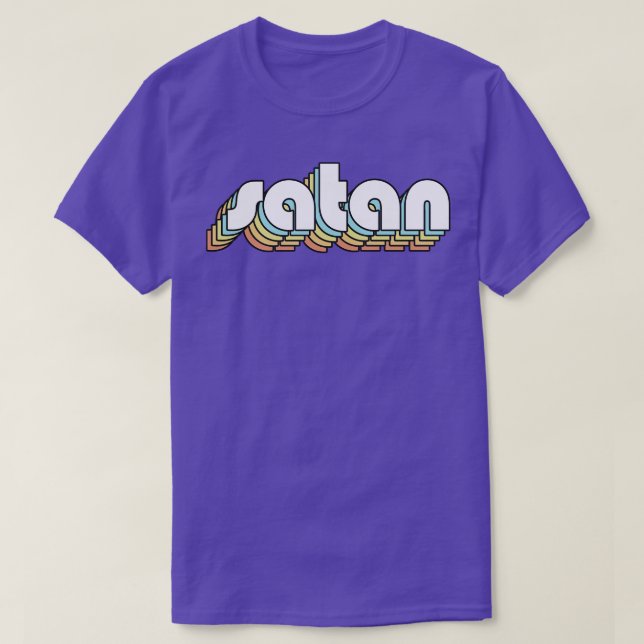 T-shirt Satan Retro Rainbow Typographie style défraîchi (Design devant)