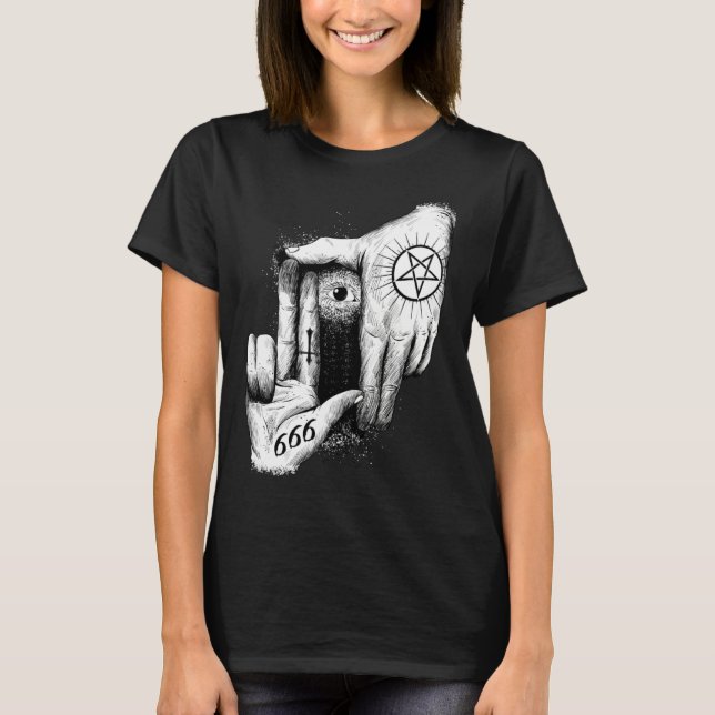 T-shirt Satan vous regarde 666 Occulte Baphomet Bouc Satan (Devant)