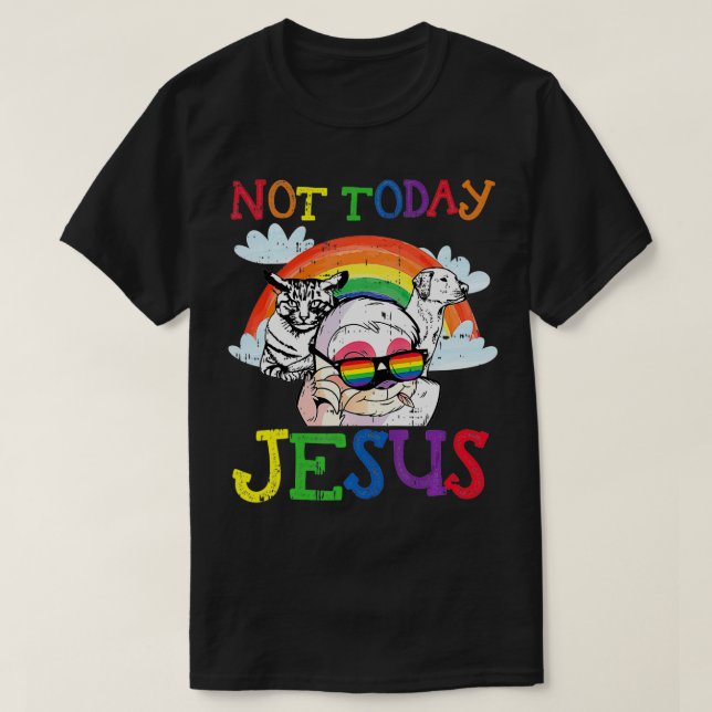 T-shirt Satanic LGBTQ Pas aujourd'hui Jésus Sloth Chat Chi (Design devant)