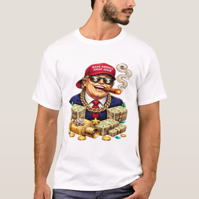 T-shirt Satirical MAGA Billionaire Cartoon — Retro Pop Art (Devant)