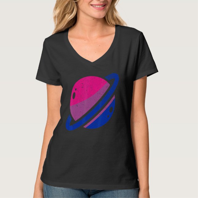 T-shirt Saturn Bi Pride Lgbt Bisexualité Drapeau Égalité B (Devant)