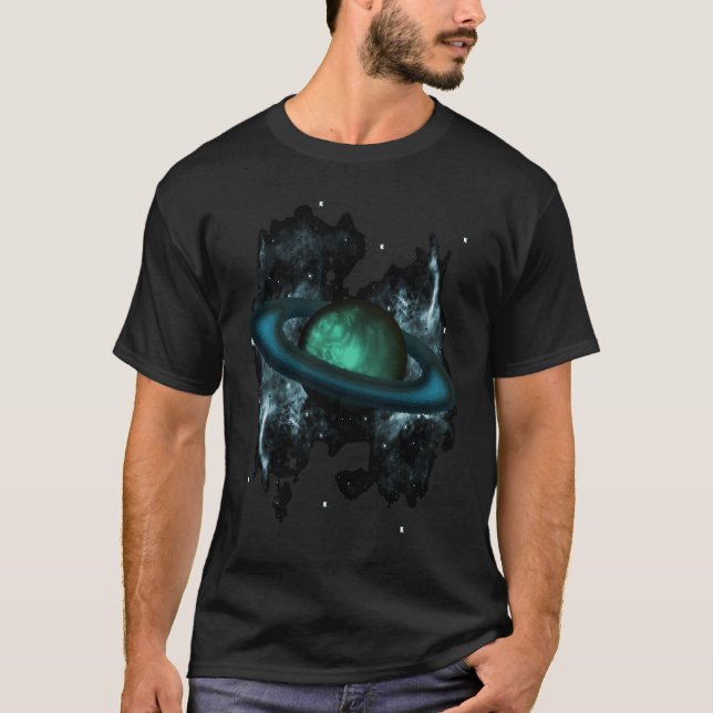 T-shirt Saturn comme la planète baguée avec les étoiles et (Devant)