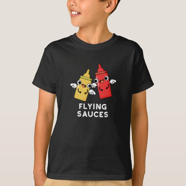 T-shirt Sauces volantes amusantes à manger Pun Dark BG (Devant)