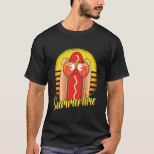 T-shirt Saucisse chaude d'été Rétro Soleil Couchant Plage