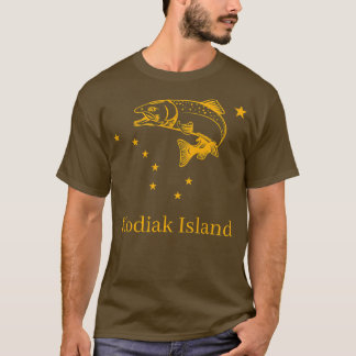T-shirt Saumon de l'île de Kodiak Pêche au drapeau de l'Ét