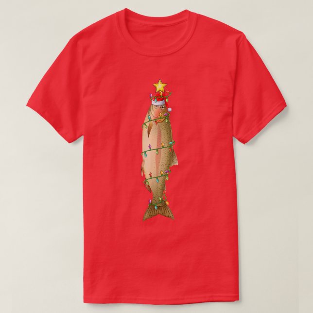 T-shirt Saumon Poisson Éclairage Xmas arbre Saumon corresp (Design devant)