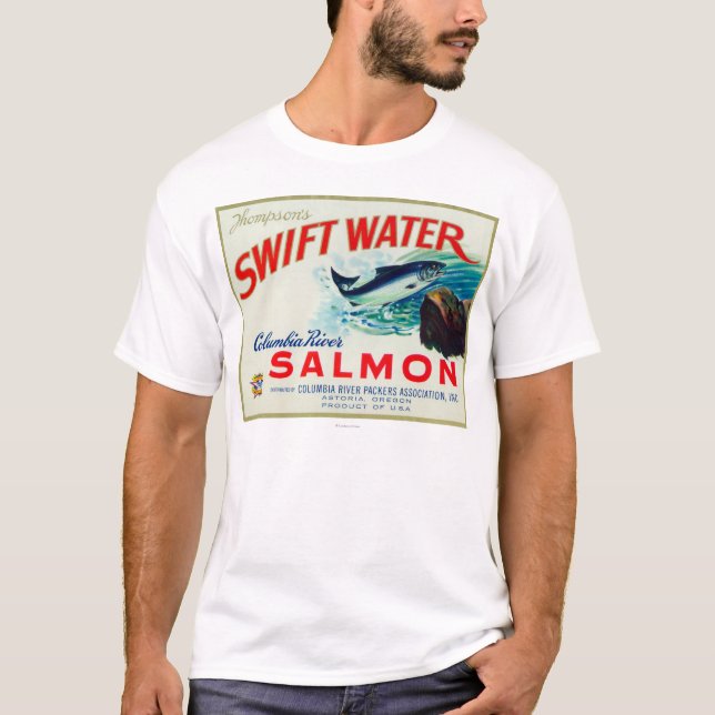 T-shirt Saumon rapide de l'eau d'Astoria, Orégon - de (Devant)