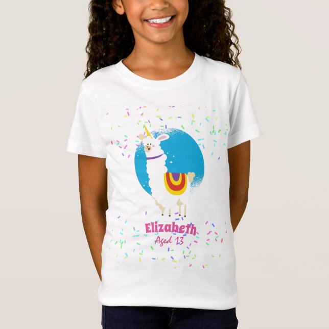 T-Shirt Saupoudrer Llama Unicorn Girls mignon Cadeaux Nomm (Devant)