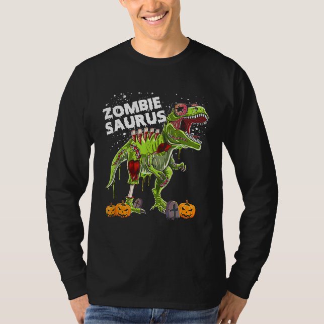 T-shirt Saurus Zombie Halloween Enfants Dinosaure rex (Devant)