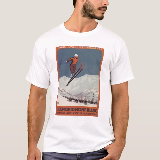 T-shirt Saut à skis - affiche olympique de promo de PLM (Devant)