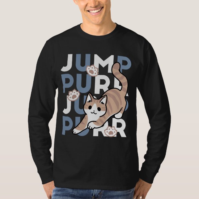 T-shirt Sauter Purr Jump : Conception de chat joueuse avec (Devant)