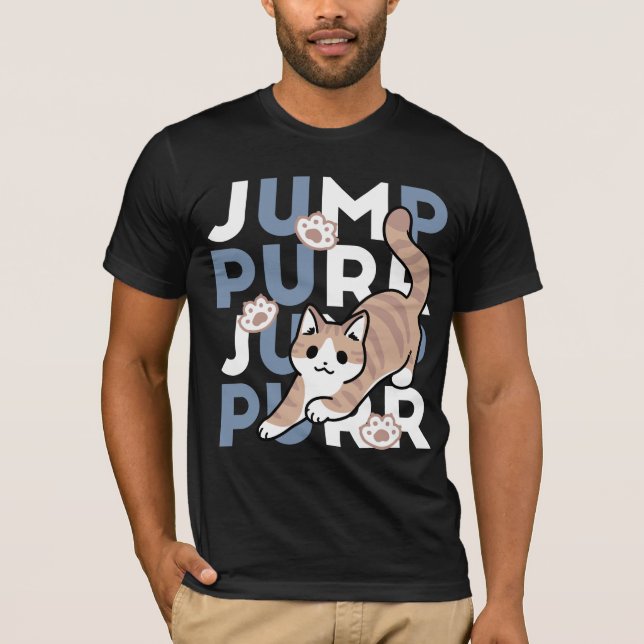 T-shirt Sauter Purr Jump : Conception de chat joueuse avec (Devant)