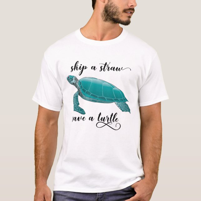 T-shirt Sauter une paille Sauver une tortue Plastic Mer li (Devant)