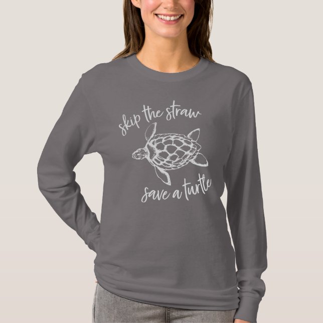 T-shirt Sautez la paille Sauvez une tortue (Devant)