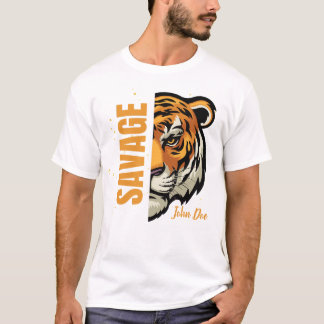 T-shirt Sauvage Bengale Tigre Typographie Sauvage Alpha Ho