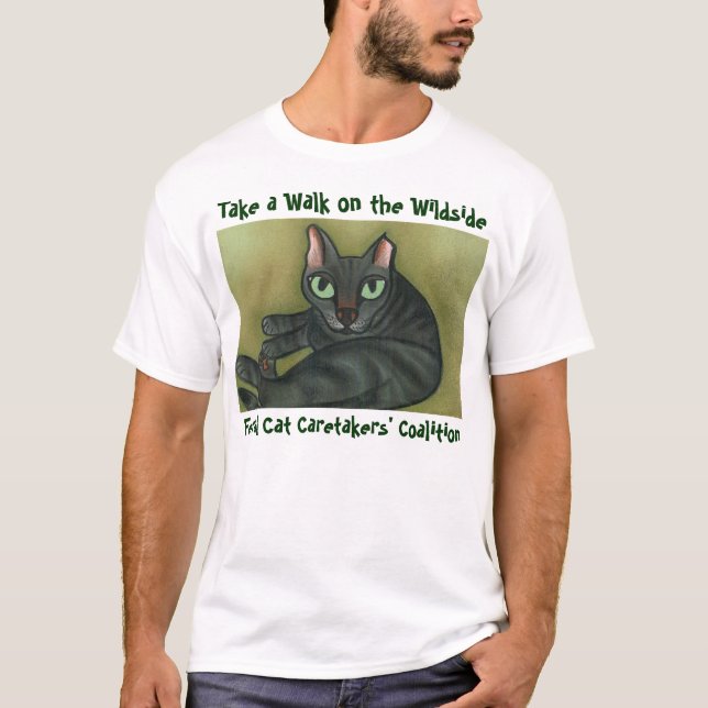 T-shirt sauvage de chat - lettrage vert-foncé (Devant)