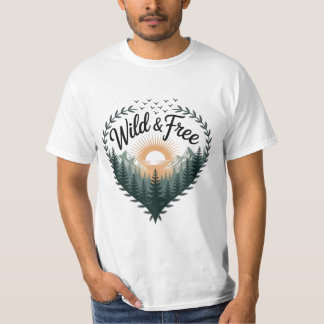 T-shirt ☀️ Sauvage & Libre – Lever de soleil sur la forêt