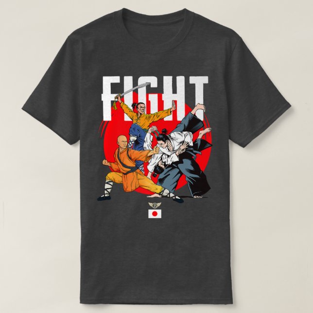 T-shirt Sauvage Samurai Kung Fu Hommes combattant le graph (Design devant)