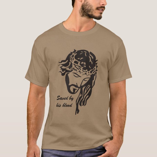 T-shirt Sauvé par le sang Jésus Couronne d'épines (Devant)