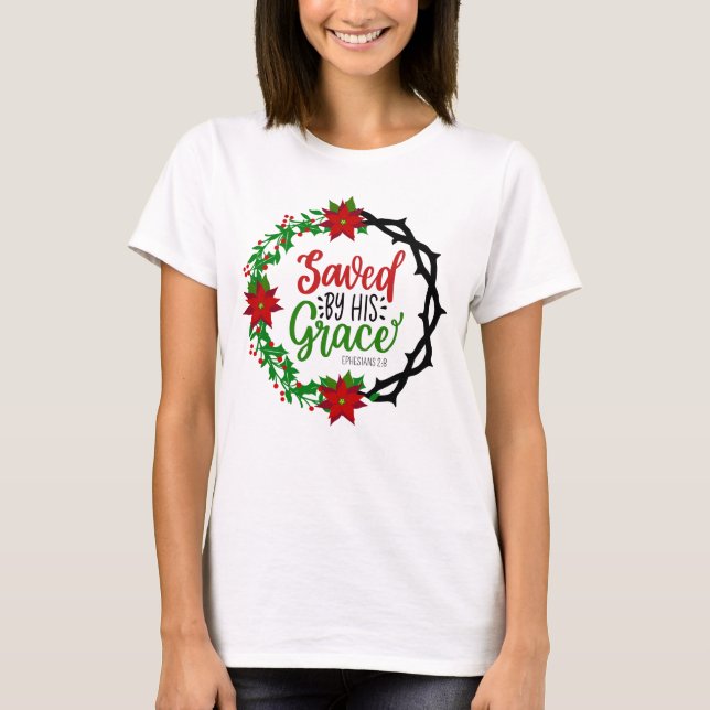 T-shirt Sauvé par Sa Grace Christmas Wreath (Devant)