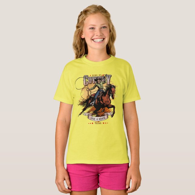 T-shirt Sauve un cheval ; monte un cowboy | Enfants (Devant entier)