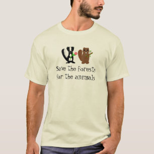 T-shirt Sauver la forêt - Dessin de mouffette et castor