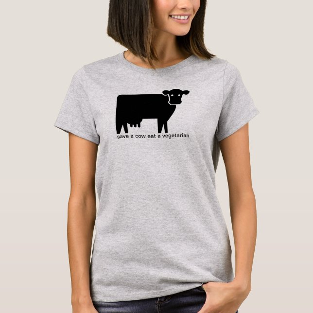 T-shirt sauver une vache, manger un végétarien (Devant)